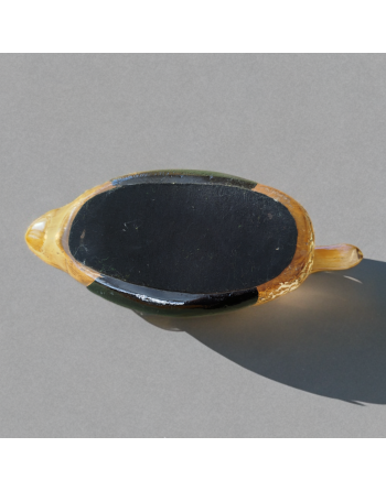 Grand canard en bois massif sculpté et peint à la main - années 70