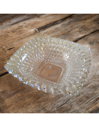 Vide-poches carré en verre moulé pressé transparent, décor de cabochons