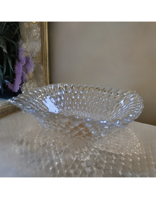 Vide-poches carré en verre moulé pressé transparent, décor de cabochons