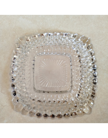 Vide-poches carré en verre moulé pressé transparent, décor de cabochons