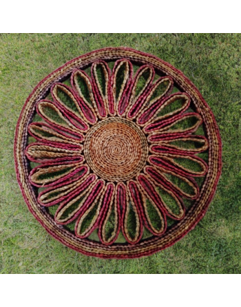 Sous-plat rond en osier multicolore rouge et jaune