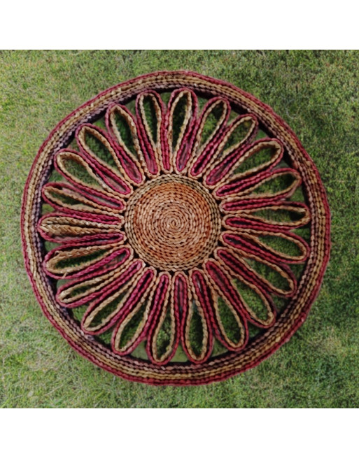 Sous-plat rond en osier multicolore rouge et jaune