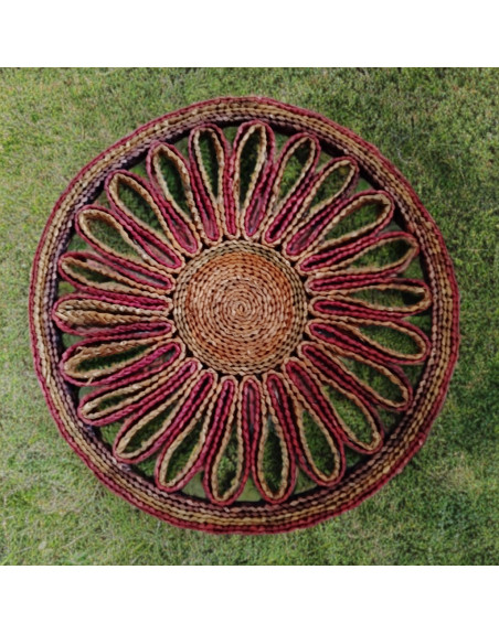 Sous-plat rond en osier multicolore rouge et jaune