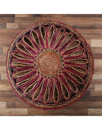 Sous-plat rond en osier multicolore rouge et jaune