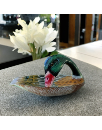 Vide-poches en bois peint en forme de canard colvert