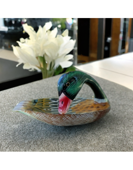 Vide-poches en bois peint en forme de canard colvert
