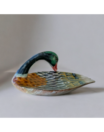 Vide-poches en bois peint en forme de canard colvert