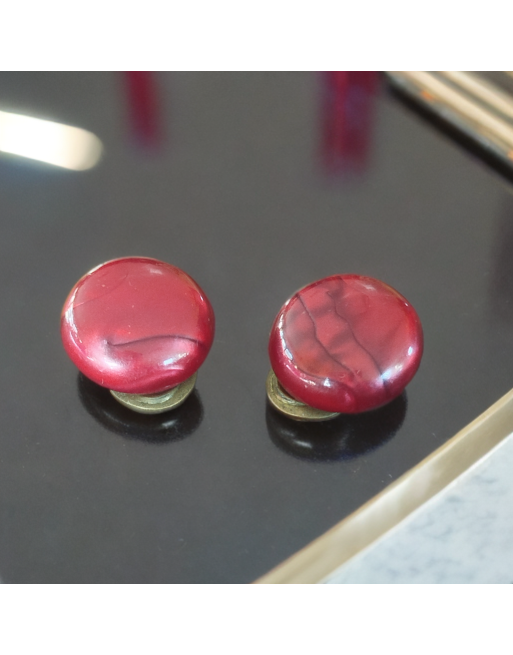 Boucles d'oreilles clips - boutons en mélamine rouge