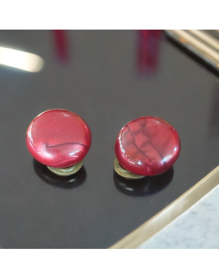 Boucles d'oreilles clips - boutons en mélamine rouge