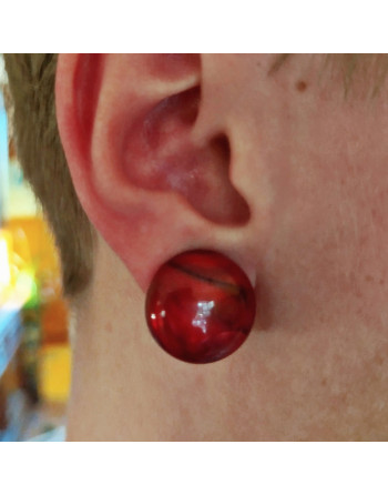 Boucles d'oreilles clips - boutons en mélamine rouge