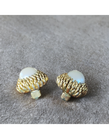 Boucles d’oreilles clips vintage style Myriam Haskell – Glands couleur bronze et perles synthétiques