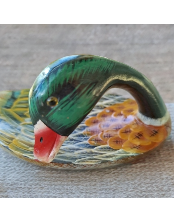Vide-poches en bois peint en forme de canard colvert