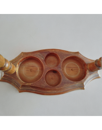 Serviteur de table en bois et verre fumé - Set huile, vinaigre, poivre et sel - Espagne - Années 60-70