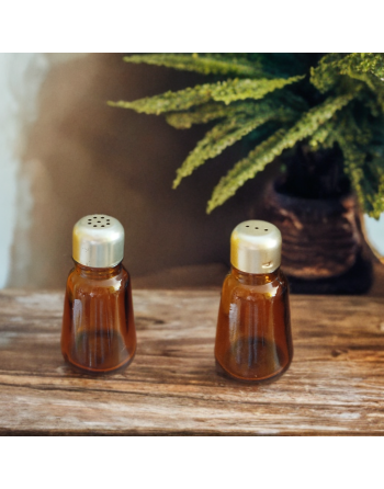 Serviteur de table en bois et verre fumé - Set huile, vinaigre, poivre et sel - Espagne - Années 60-70