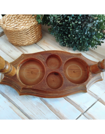 Serviteur de table en bois et verre fumé - Set huile, vinaigre, poivre et sel - Espagne - Années 60-70