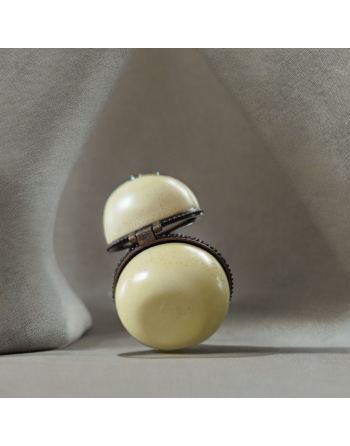 Petite boîte à pilules en porcelaine en forme de citron vert, bordure en laiton