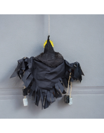 Corbeau d'automne avec tournesol et paille orange - Suspension avec carillons