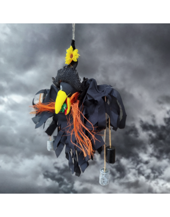 Corbeau d'automne avec tournesol et paille orange - Suspension avec carillons