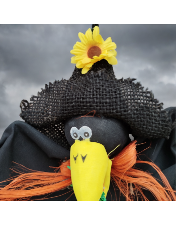 Corbeau d'automne avec tournesol et paille orange - Suspension avec carillons