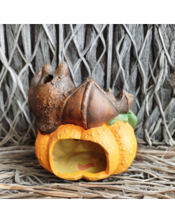 Photophore en terre cuite citrouille Jack O'Lantern avec 2 chauve-souris