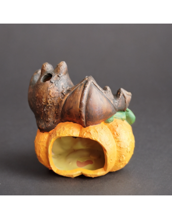 Photophore en terre cuite citrouille Jack O'Lantern avec 2 chauve-souris