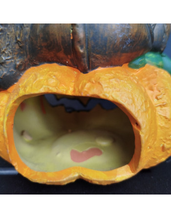 Photophore en terre cuite citrouille Jack O'Lantern avec 2 chauve-souris