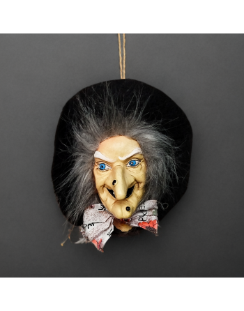 Tête de sorcière à suspendre en céramique peinte à la main et chapeau en feutrine