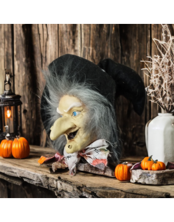 Tête de sorcière à suspendre en céramique peinte à la main et chapeau en feutrine