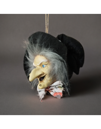 Tête de sorcière à suspendre en céramique peinte à la main et chapeau en feutrine