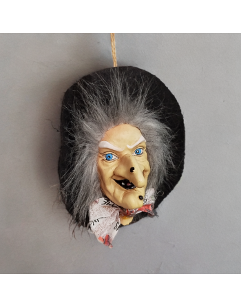 Tête de sorcière à suspendre en céramique peinte à la main et chapeau en feutrine