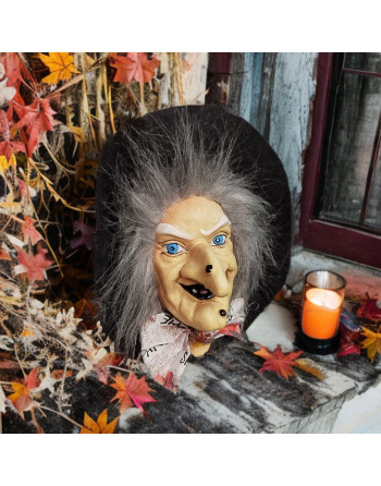 Tête de sorcière à suspendre en céramique peinte à la main et chapeau en feutrine