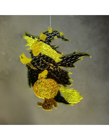 3 vitraux vintage Halloween – Sorcière, chat noir et citrouille Jack O’Lantern