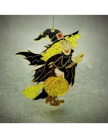 3 vitraux vintage Halloween – Sorcière, chat noir et citrouille Jack O’Lantern