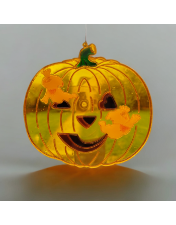 3 vitraux vintage Halloween – Sorcière, chat noir et citrouille Jack O’Lantern