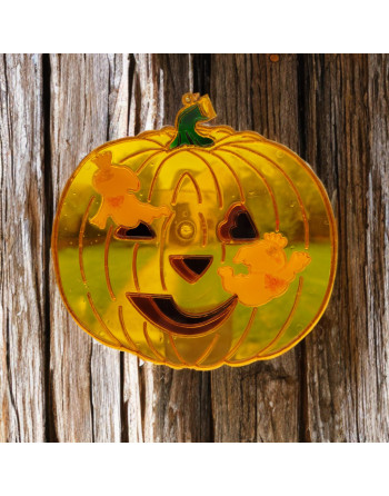 3 vitraux vintage Halloween – Sorcière, chat noir et citrouille Jack O’Lantern