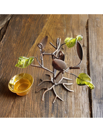 Bougeoir arbre aux couleurs d'automne en métal et verre coloré