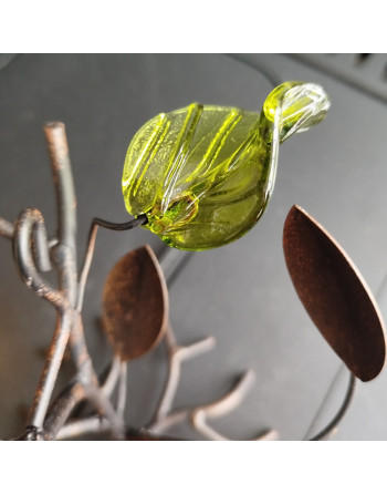 Bougeoir arbre aux couleurs d'automne en métal et verre coloré