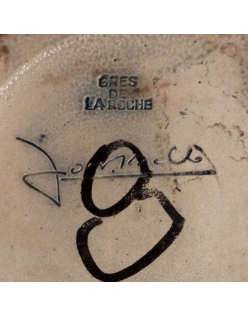 Pichet en grès de La Roche, signé Jos Kalb - Décor de fleurs et feuilles - Années 40