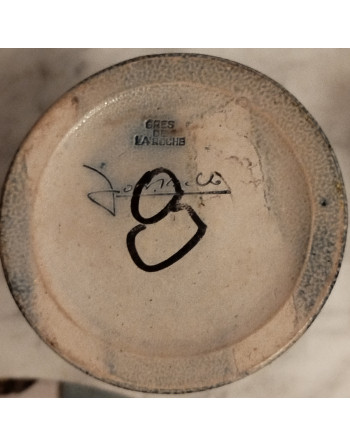 Pichet en grès de La Roche, signé Jos Kalb - Décor de fleurs et feuilles - Années 40