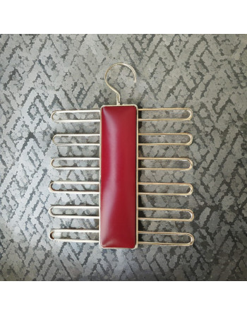 Cintre pour cravates en métal doré et cuir bordeaux