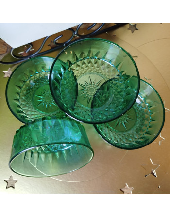 Ramequin Arcoroc “Émeraude” – verre vert taillé • Années 70