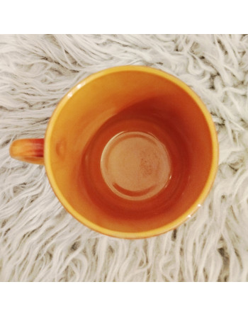 Tasse Arcopal “Volcan” – Dégradé caramel & orange – Années 70 (BP)