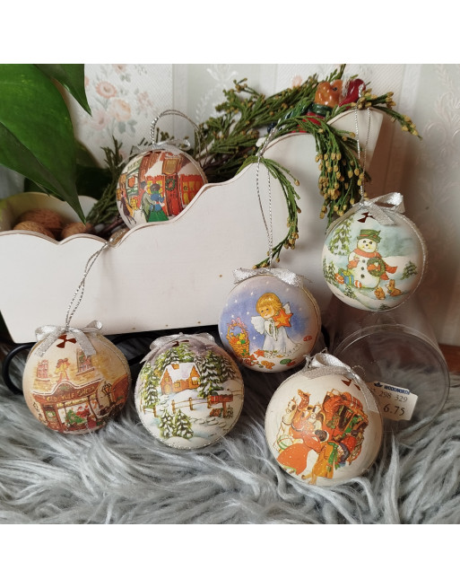 6 boules de Noël - Scènes hivernales anciennes – Woolworth 1988 (y.d.co)