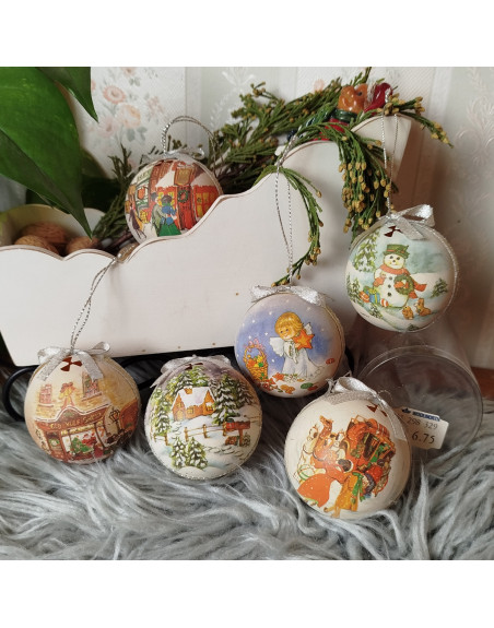 6 boules de Noël - Scènes hivernales anciennes – Woolworth 1988 (y.d.co)